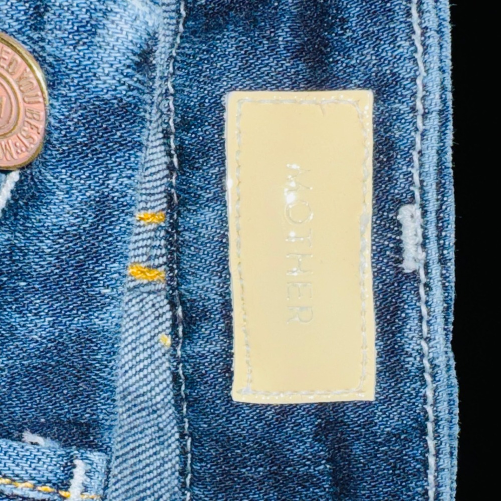 MOTHER Dark Blue Frayed Hem Denim Jean Shorts - Picture 3 of 10